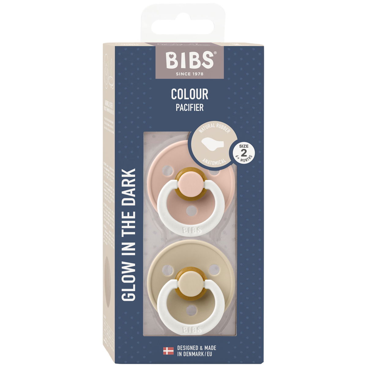 BIBSBIBS   Schnuller Colour Glow Latex Anatomical 2er Pack blush/vanilla 6-12M