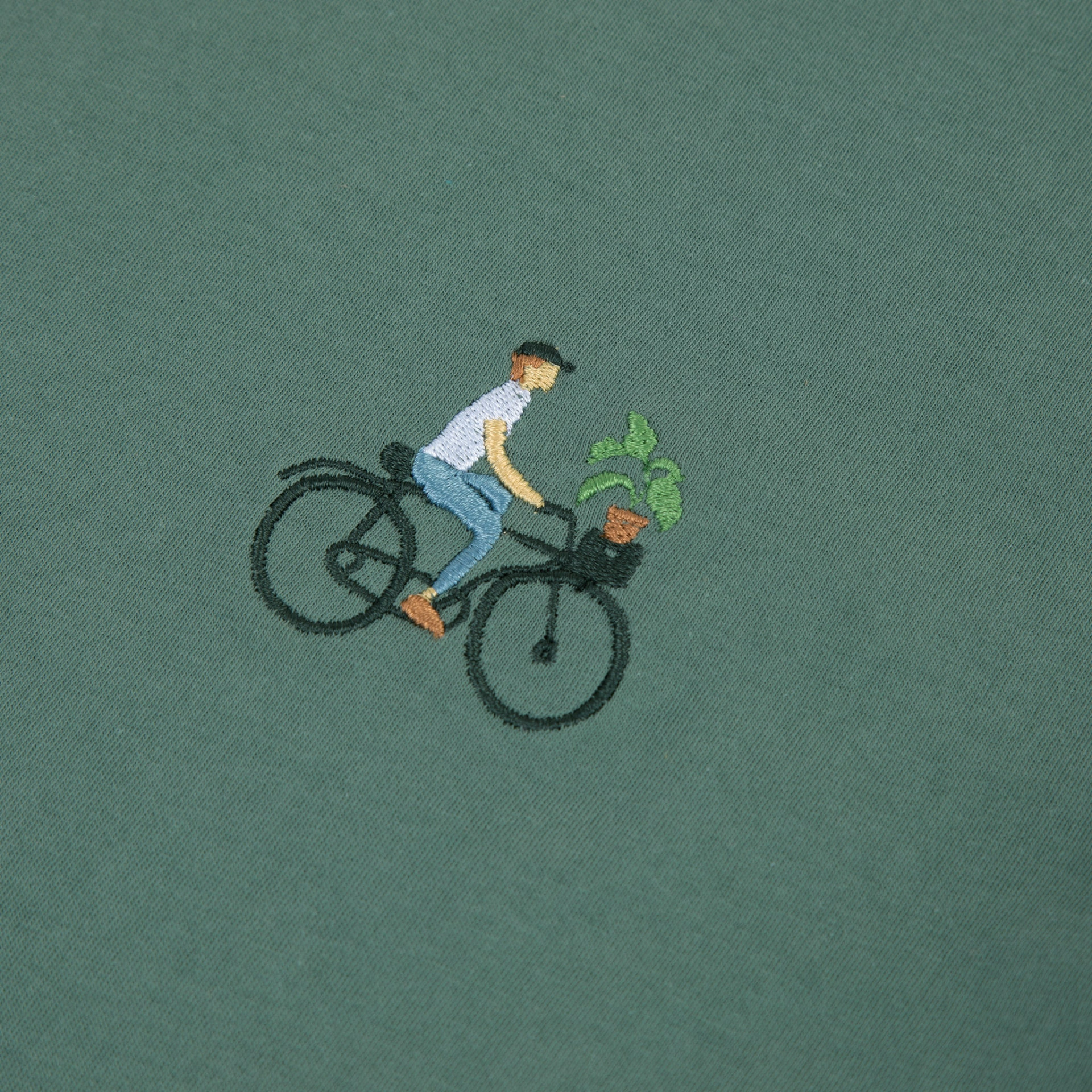 T-shirt col rond vert broderie vélo coton et coton recyclé - modèle Arcy