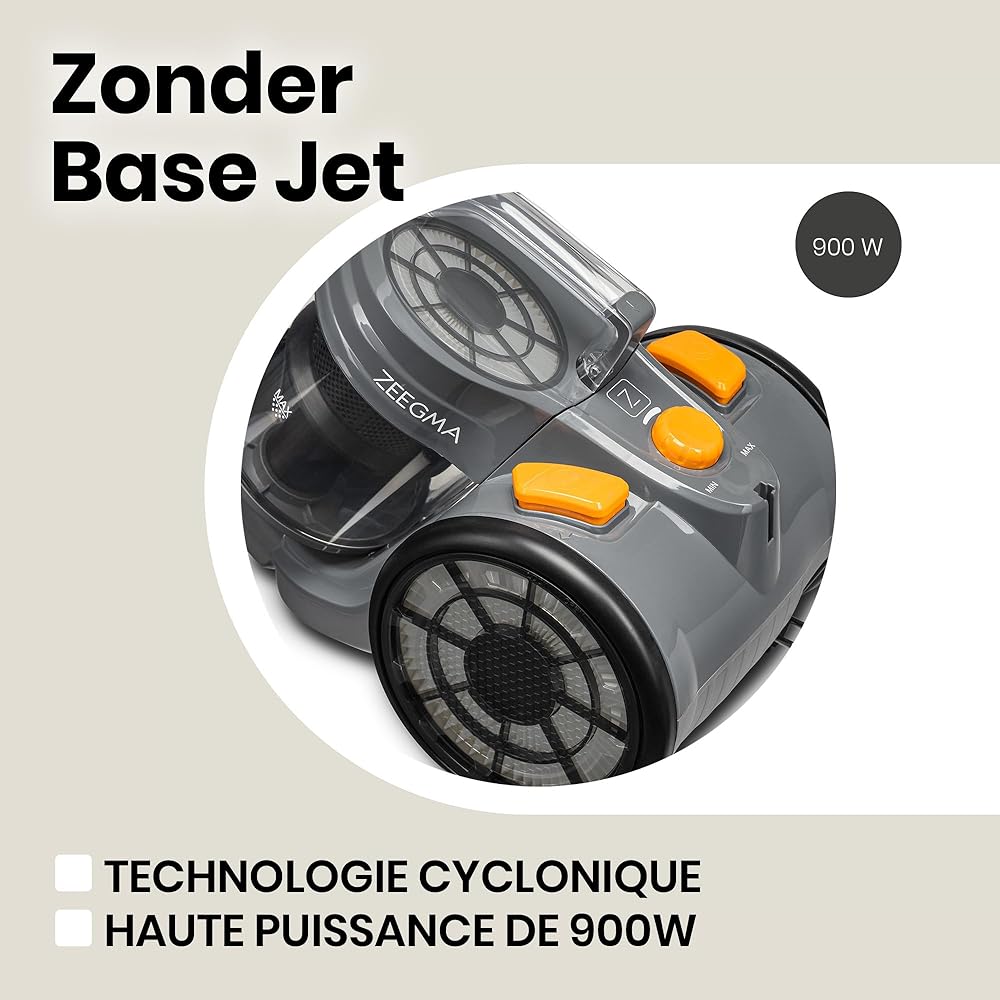 Zeegma Zonder Base Jet aspirateur sans Sac, 899 W Technologie Cyclone Puissance de Performance collecteur de poussière 2L Brosse Turbo 2 filtres HEPA Accessoires, Noir : Cuisine et Maison