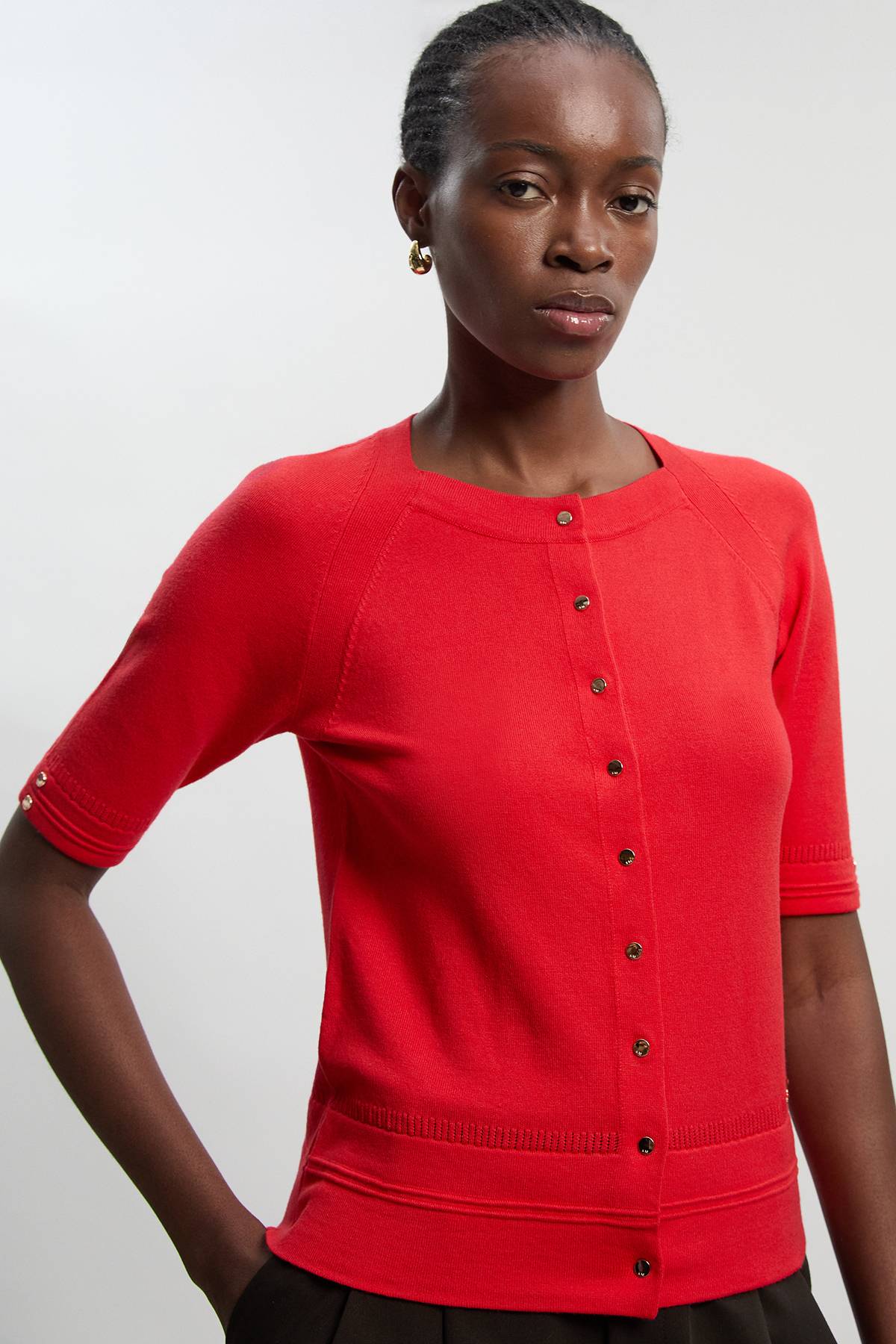 KarenMillen Cardigan en Maille Mélange Viscose à Manches Courtes