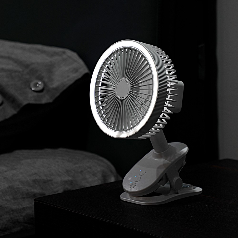 (Ø15cm) USB Ventilator LED Lüfter Wiederaufladbar 2400mAh   Clip Tischhalterung - Weiss