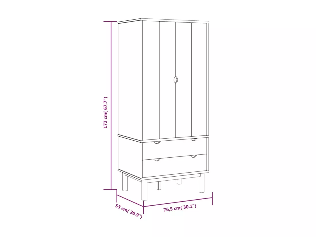 Garde-robe OTTA Marron et blanc 76,5x53x172 cm Bois massif pin