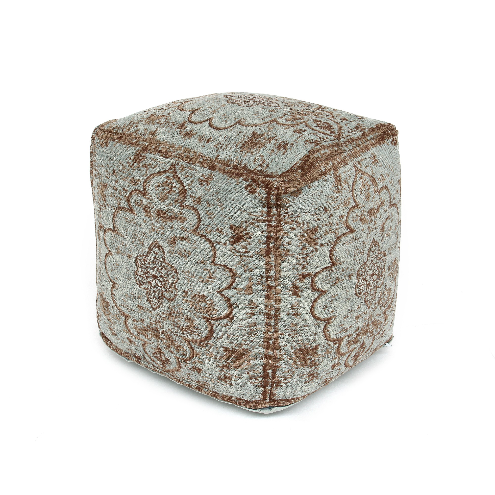 Pouf 'Sita', blau, braun, T 45 cm, B 45 cm, H 45 cm von fischer's lagerhaus