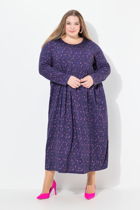 Jerseykleid, grafischer Druck, A-Linie, Rundhals, Langarm