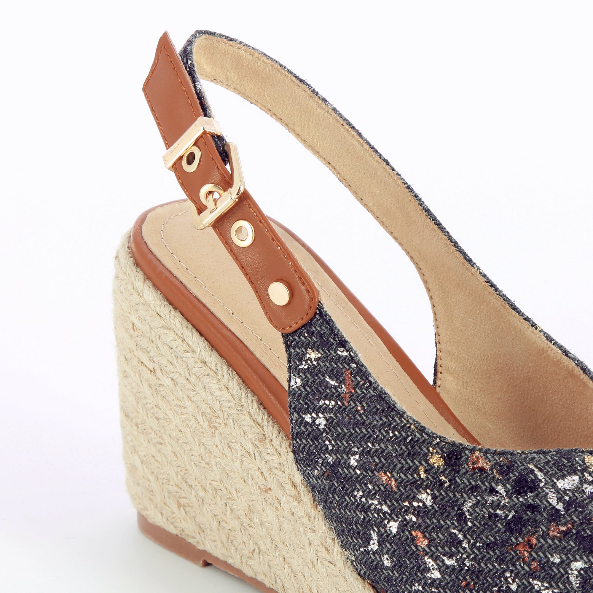 Sandales à talon, Compensées-Sandales compensées Gaëlle en tweed léopard anthracite