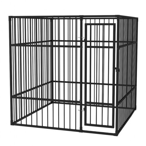 Canil de aço preto para animais de estimação, para uso externo.