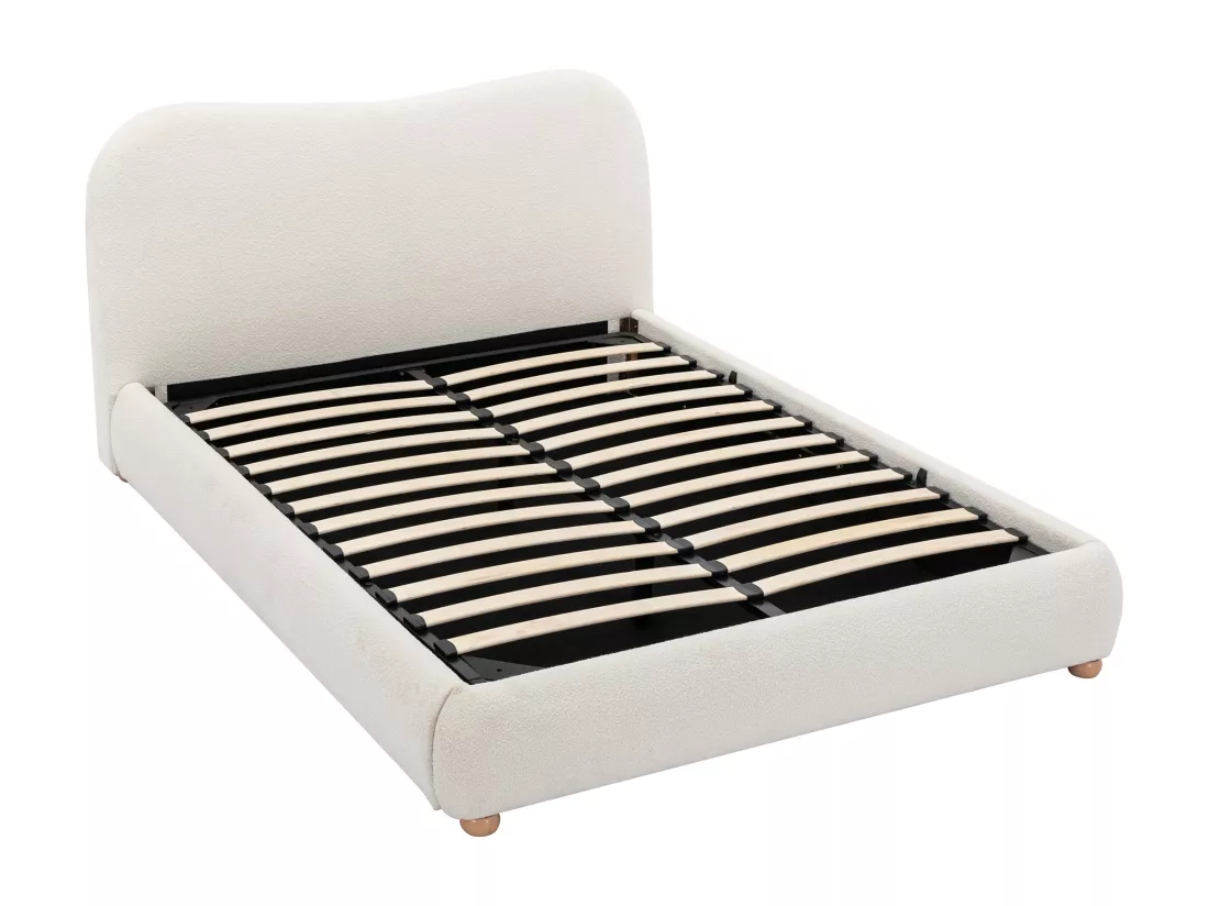 Lit coffre 180 x 200 cm - Tissu bouclette - Blanc - VANARI