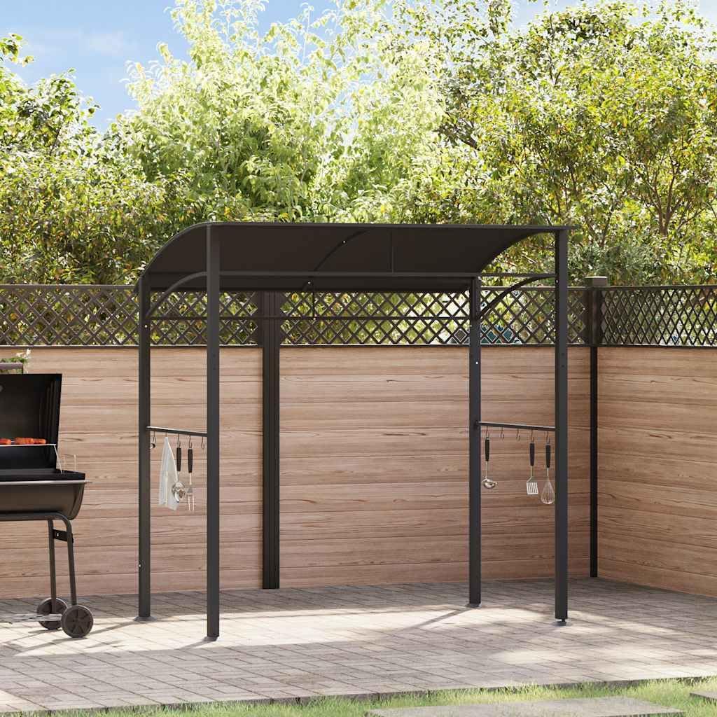 vidaXL BBQ Pavillon 10 Haken Witterungsbeständig Grillpavillon Grillzelt Grillüberdachung Grill Zelt Dach Überdachung 215x150x220cm Anthrazit Stahl