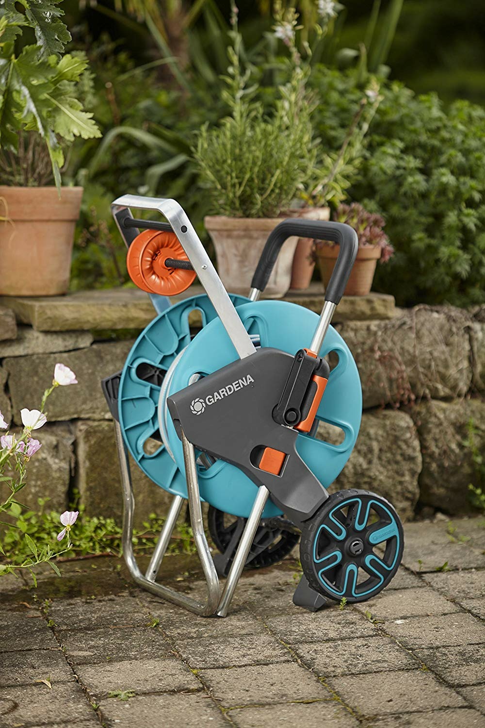 Dévidoir de tuyau sur roues nu 18515-20 turquoise, orange, gris
