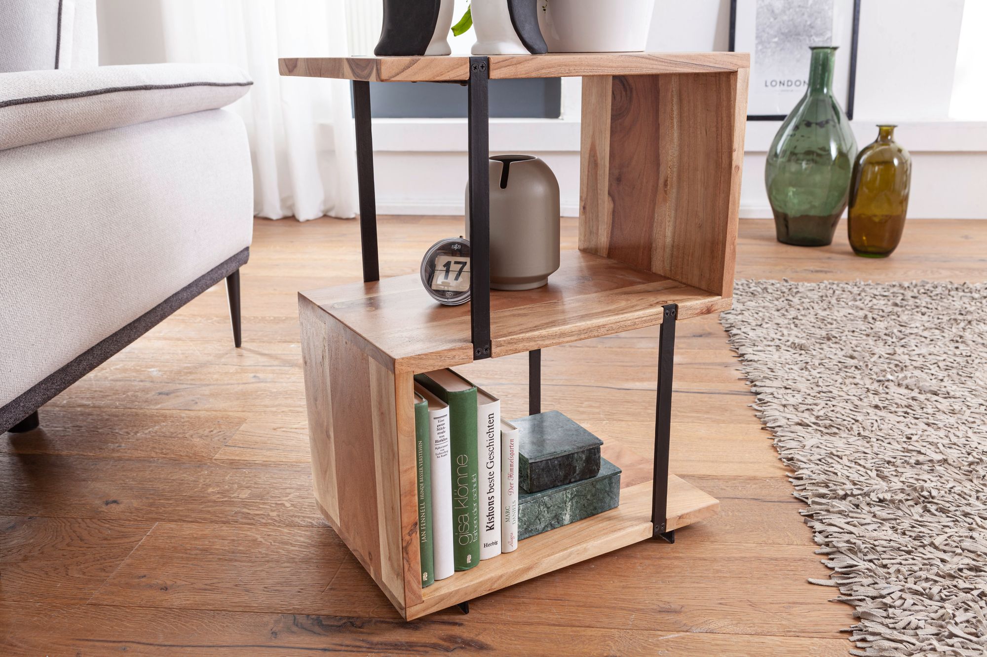 KADIMA DESIGN Hölzerner Beistelltisch in S-Form, Massivholz & Edelstahl, Modernes & Elegantes Design