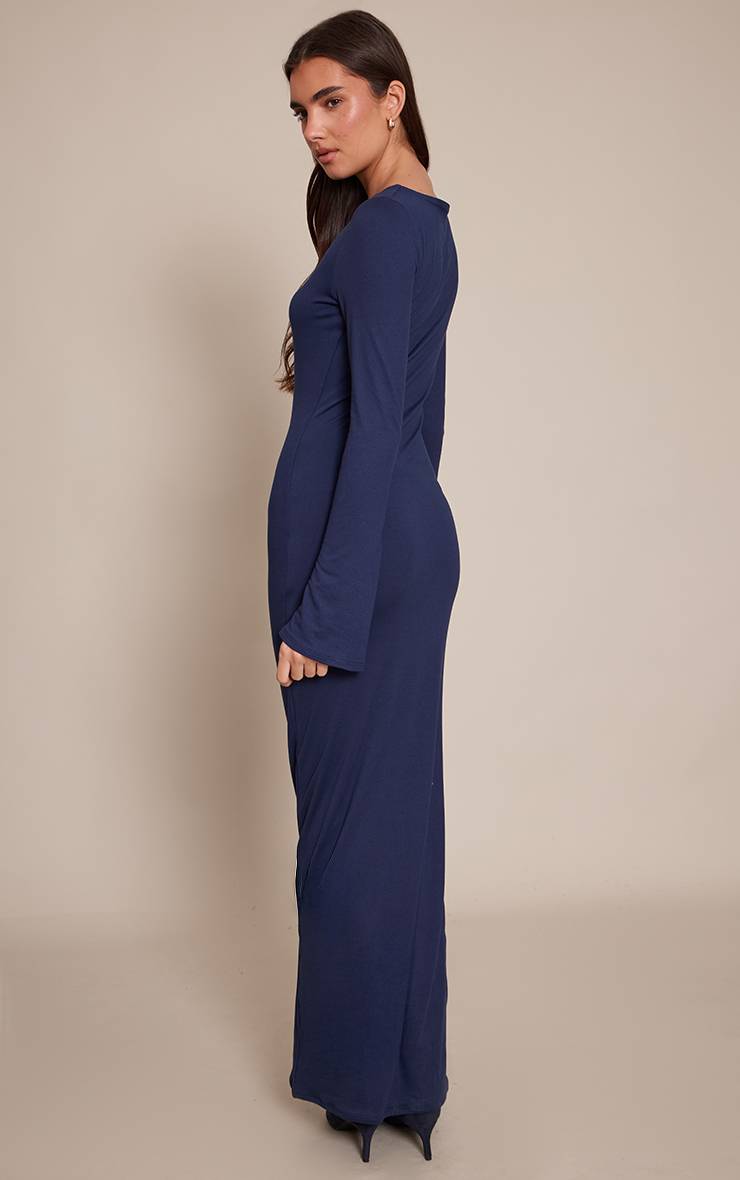 Bleu Marine Robe Maxi À Manches Longues En Jersey Doux Au Toucher