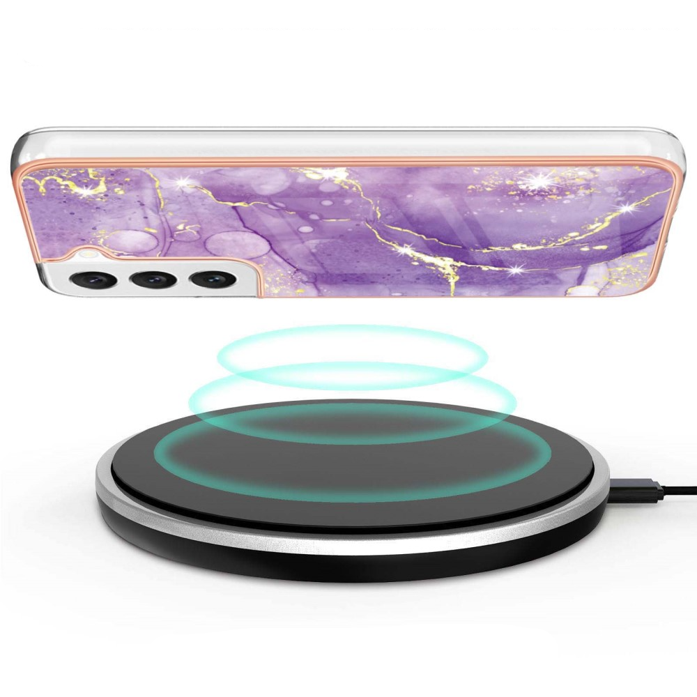 Samsung Galaxy S23 5G Gummi Case Hülle Galvanisierter Rahmen Marble Marmor Design - Violett / Roségold