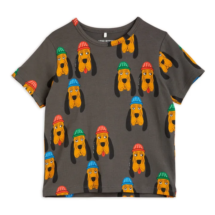Mini Rodini T-Shirt Coton Bio Chiens | Gris anthracite