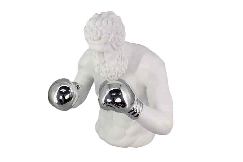 Einzigartige Statue BOXER 50cm weiß silber handmade Skulptur Deko-Figur