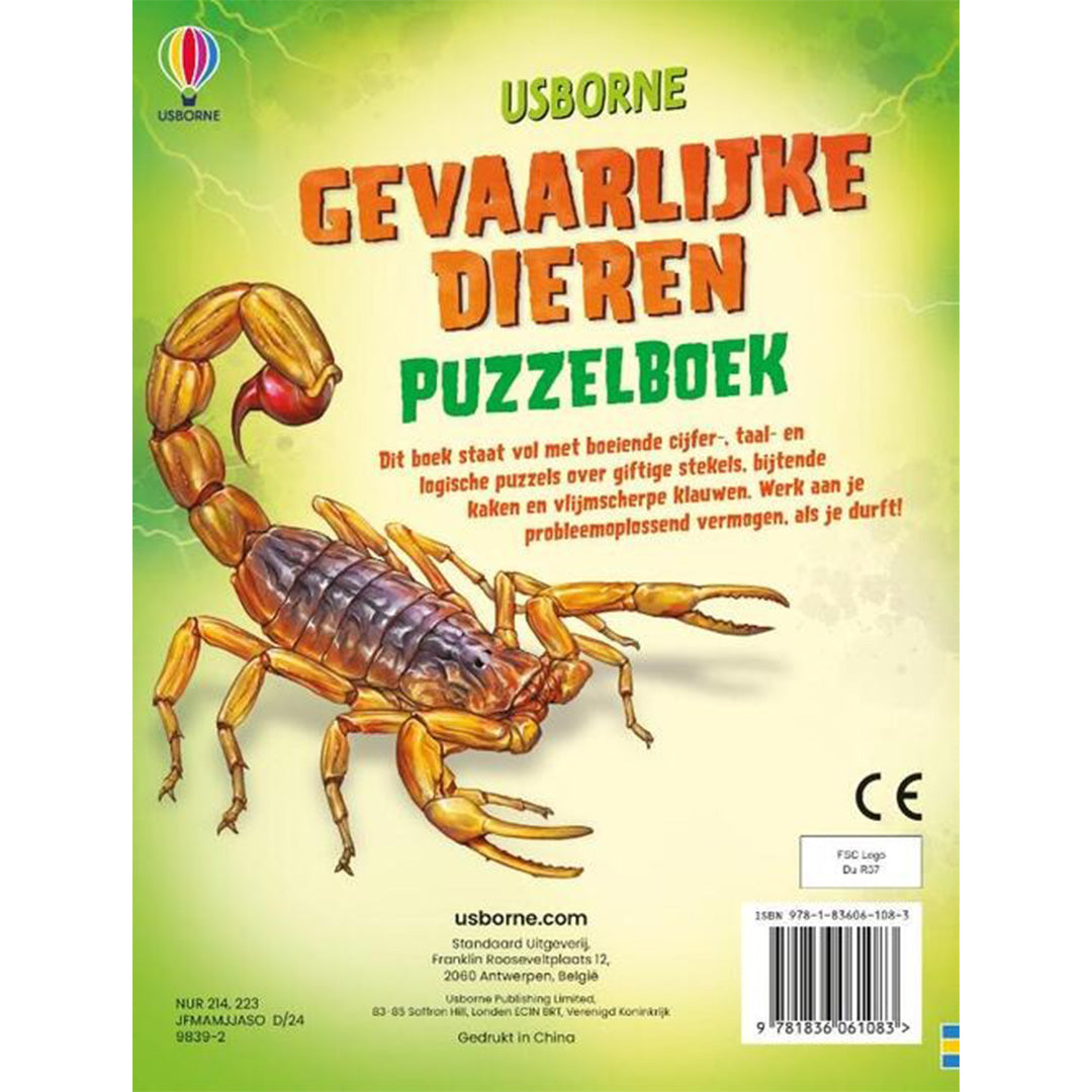 uitgeverij usborne puzzelboek gevaarlijke dieren