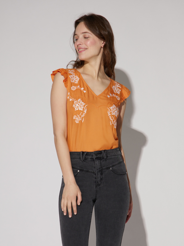 Top broderies fleurs