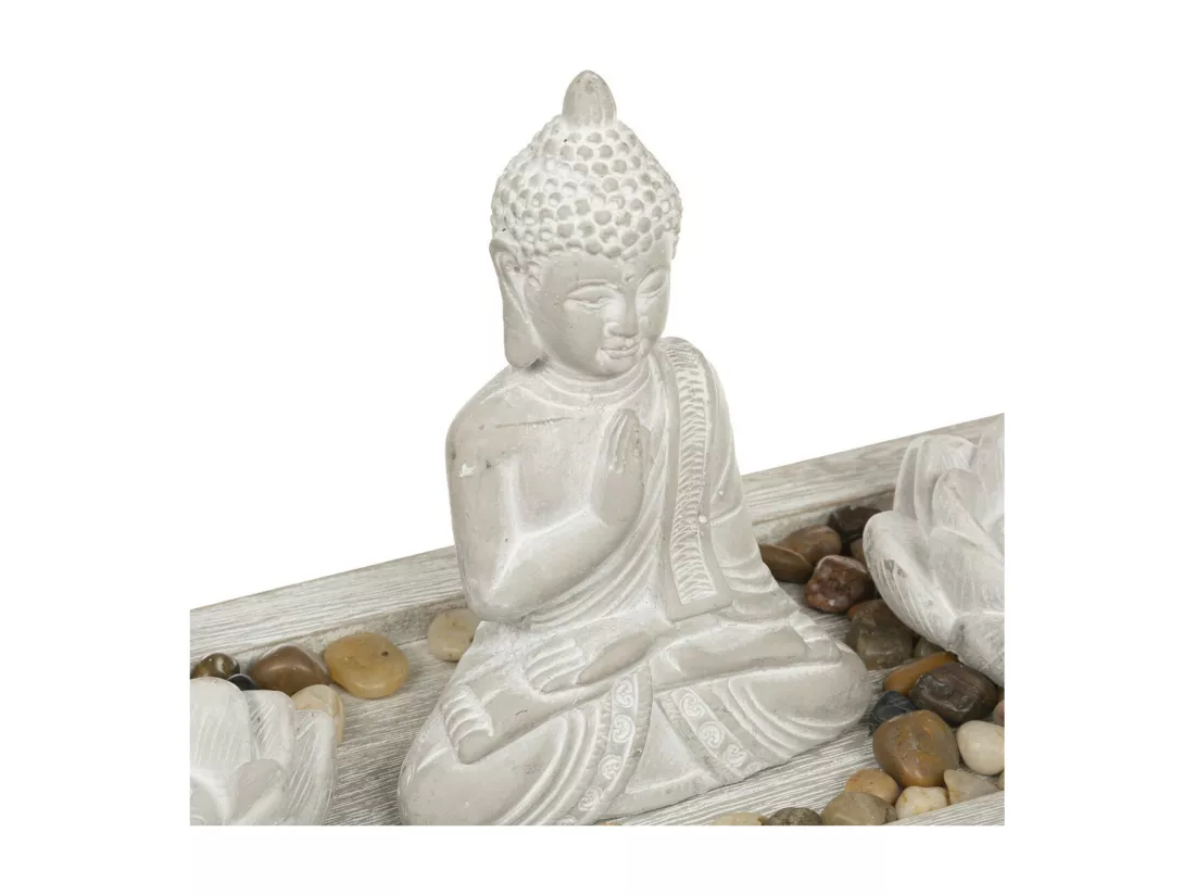 Jardin Zen Bouddha sur un plateau avec 2 Photophores et déco