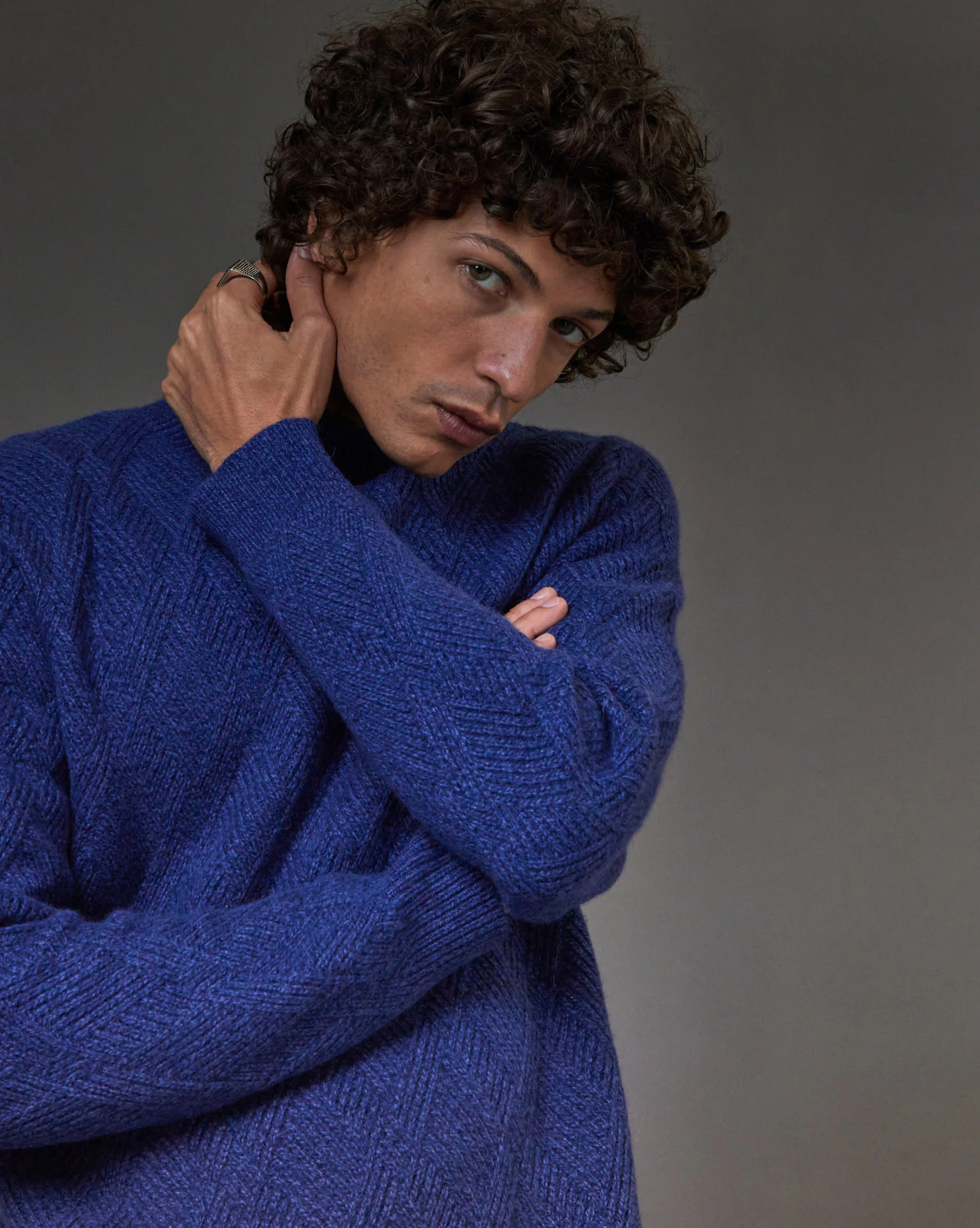 Pull col montant torsades | Bleu