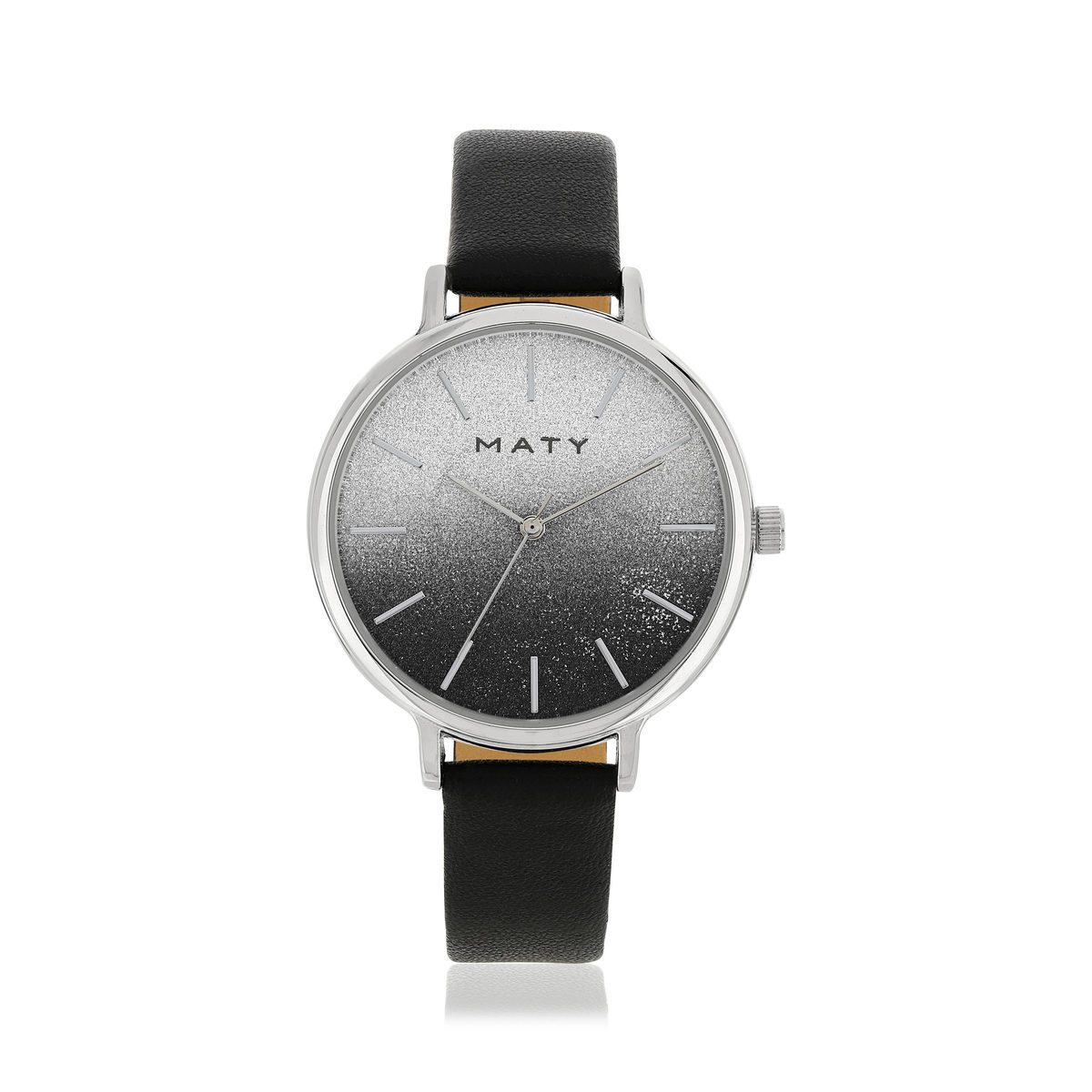 Montre MATY chromée bracelet synthétique noir