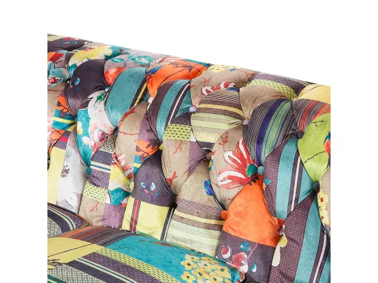 Canapé 3 places patchwork en tissu jaune et vert CHESTERFIELD