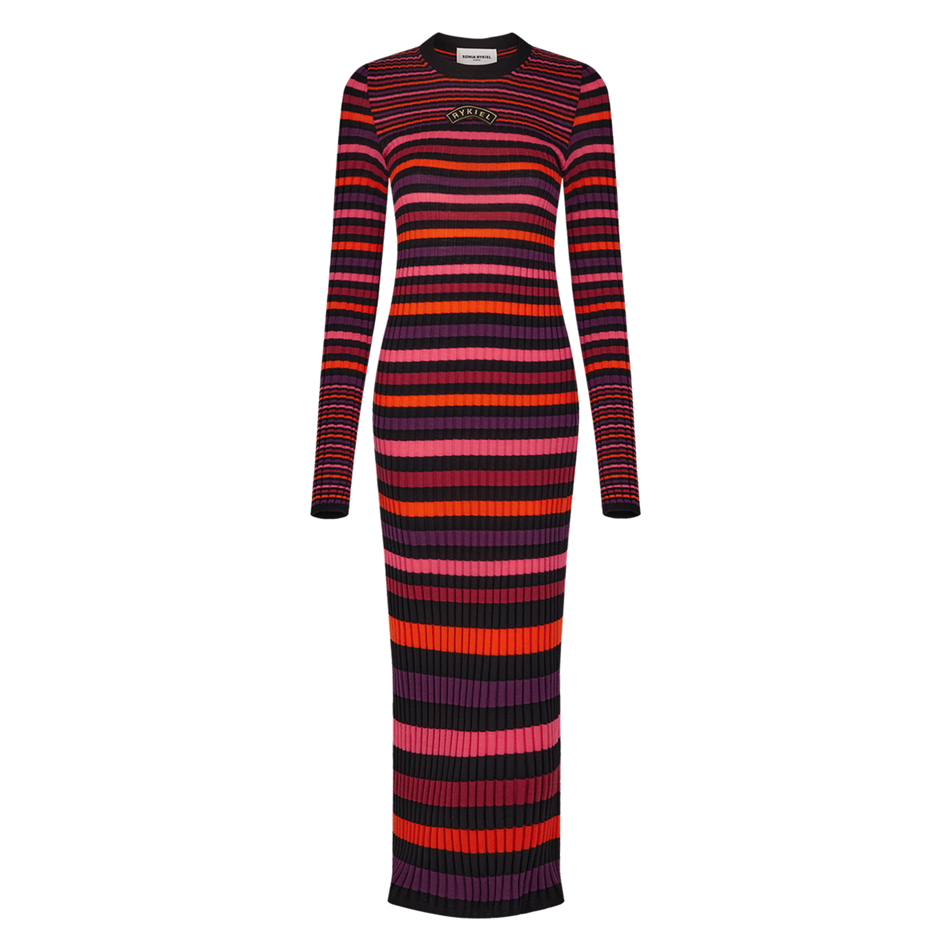 Robe longue col rond en laine | Multicolore