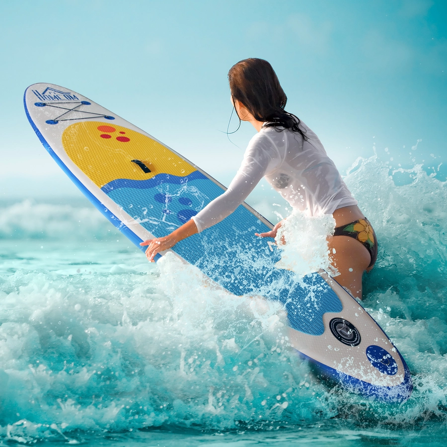 HOMCOM Aufblasbares Surfbrett mit Paddel weiß, blau