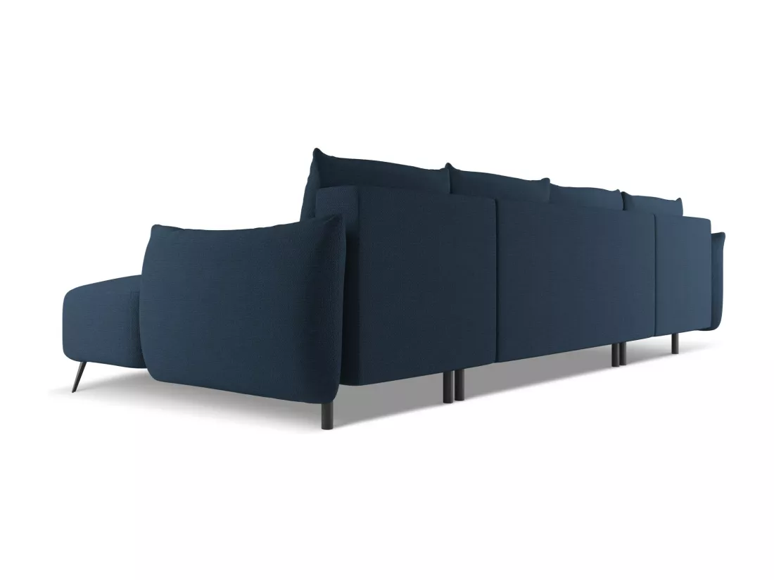 Canapé d'angle panoramique convertible en tissu chenille - bleu royal - MALIE