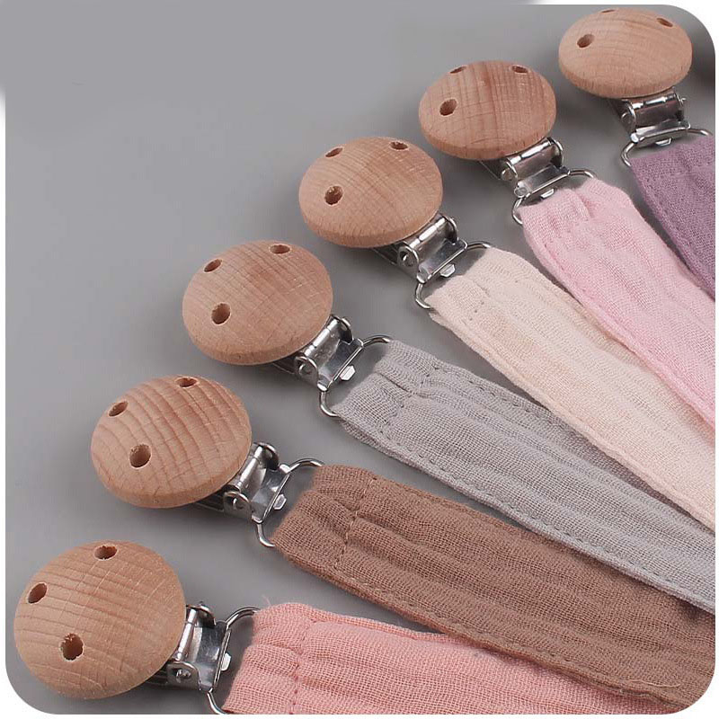 (23cm) Baby Nuggiband Stoff Schnullerkette mit Holz Clip - Violett