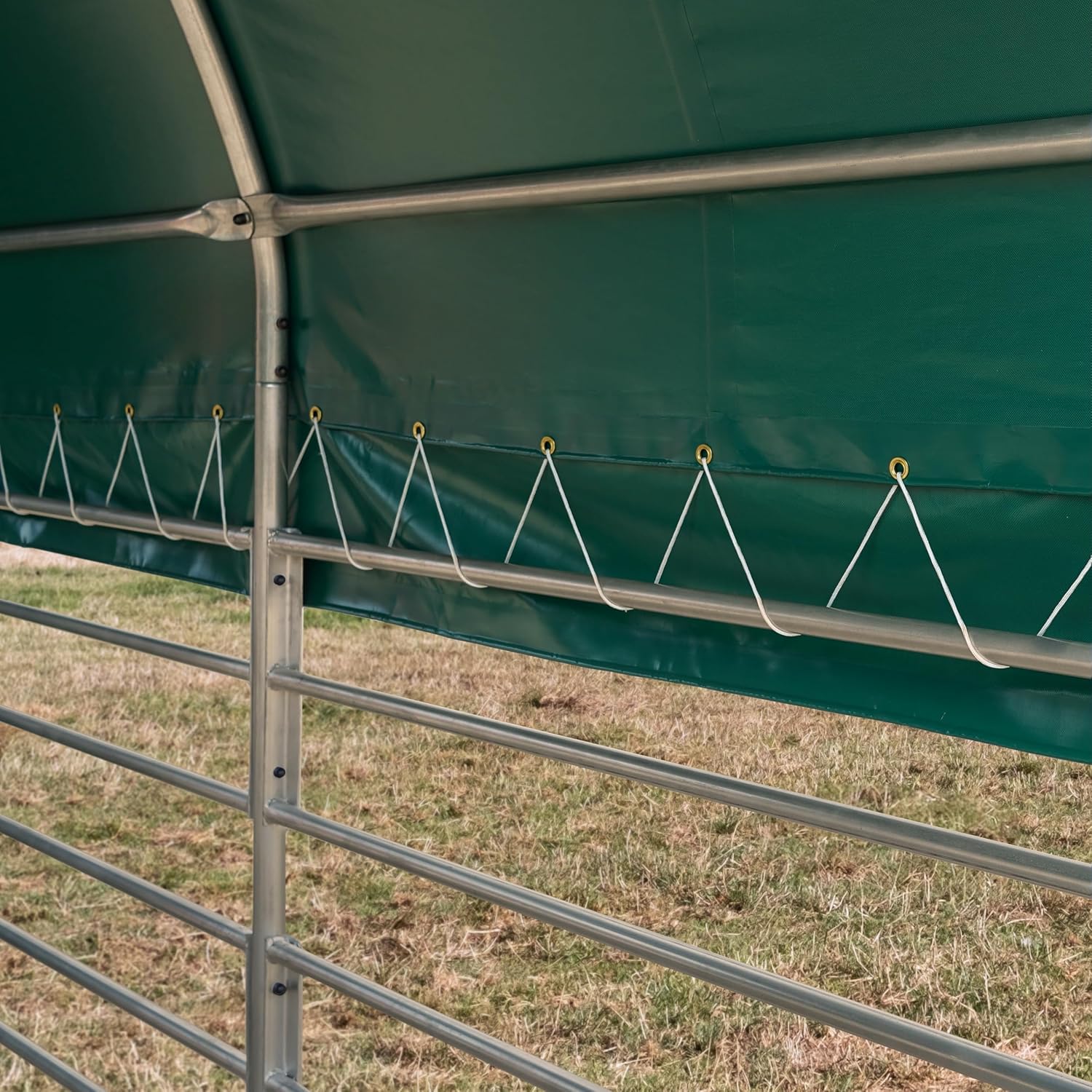 Weidezelt 6x6 m PVC Plane 2300 Newton Unterstand für Pferde Offenstall Weidehütte - für Erduntergrund - vorn offen - grün