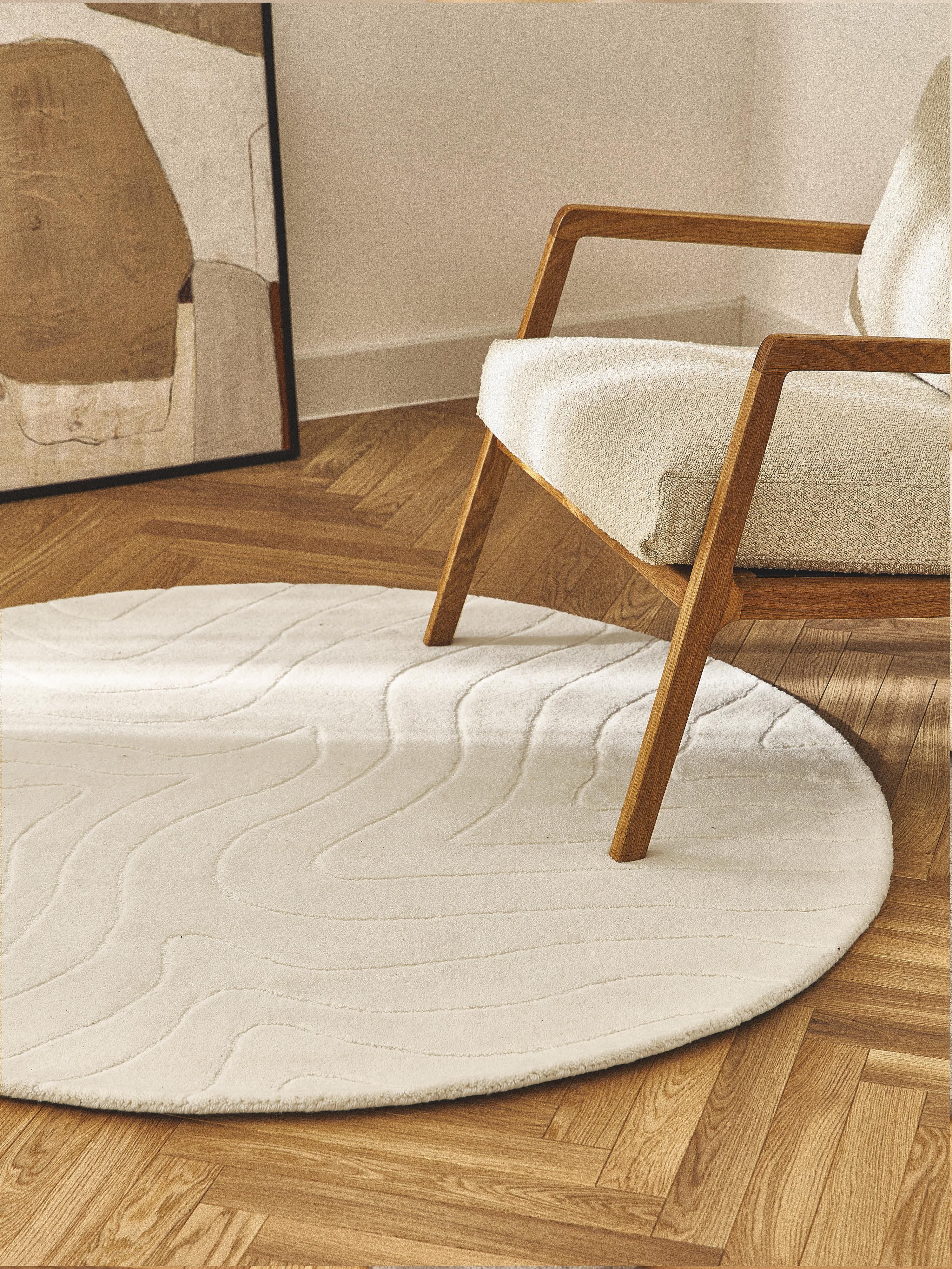 Rond wollen vloerkleed Aaron, handgetuft