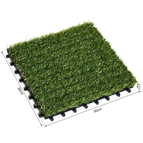 Grama artificial Outsunny para terraço, 10 peças, cor verde.
