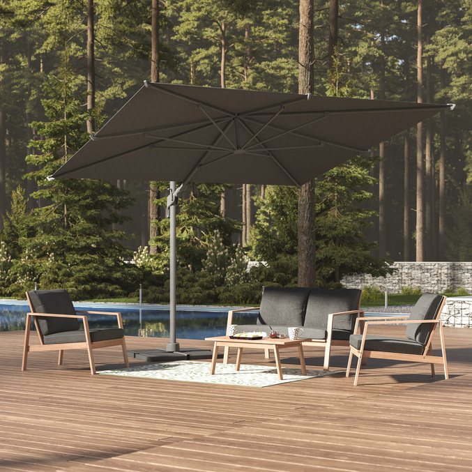 Parasol déporté rectangulaire MELHIA Anthracite + 4 dalles de parasol STACIO