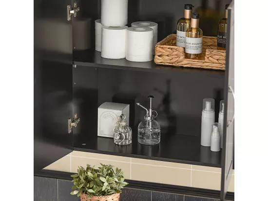 Meuble Haut Armoire de Toilettes Salle de Bain Suspendue 2 Portes Noir, FRG231-SCH