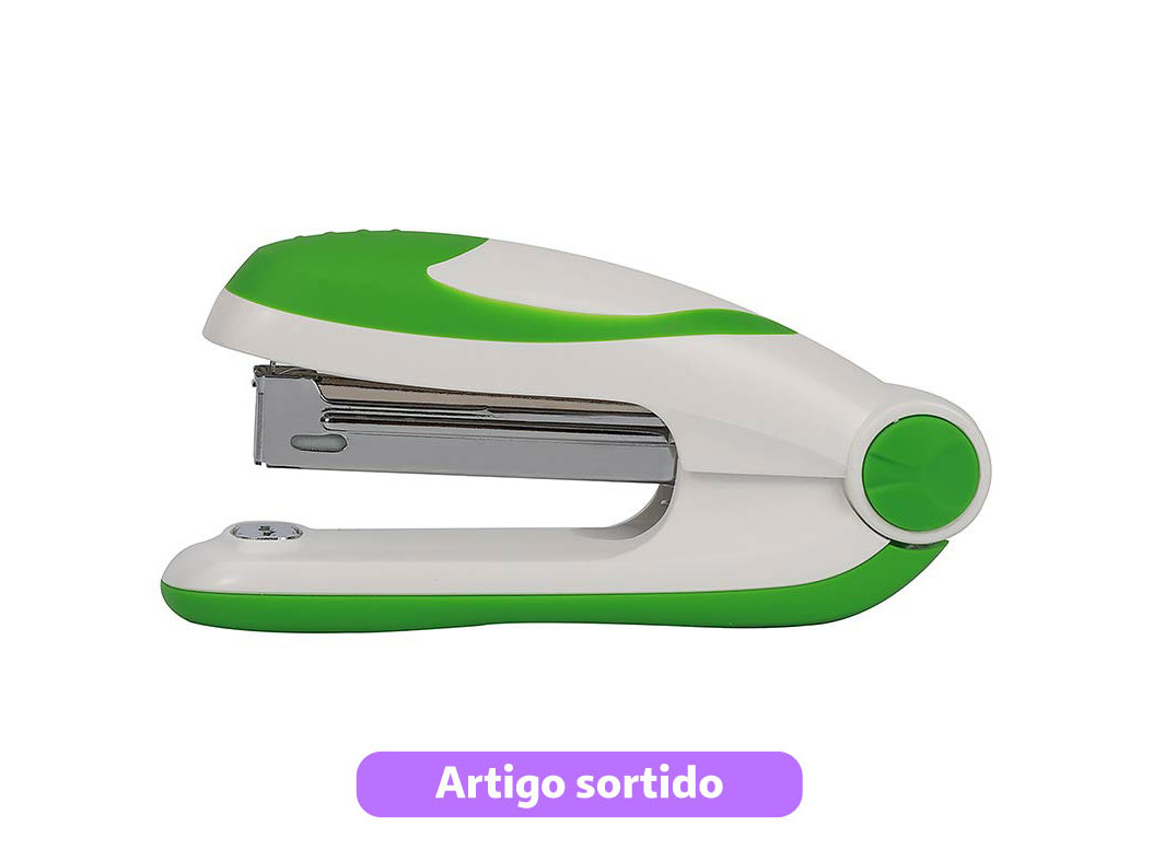 CONJUNTO DE MINI AGRAFADOR N.10 AUCHAN E CAIXA COM 400 AGRAFOS CORES SORTIDAS