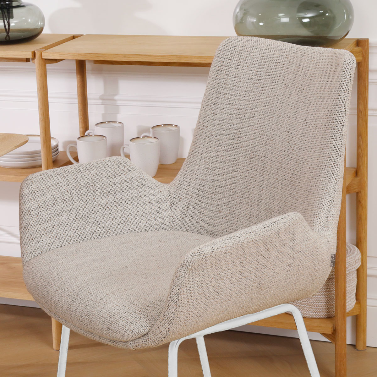 Nino-Eef barkruk grijs beige gemêleerd - wit onderstel 75 cm