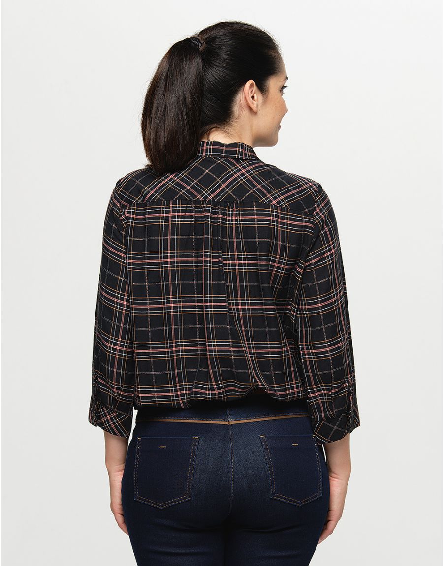 Blouse carreaux ocre noir