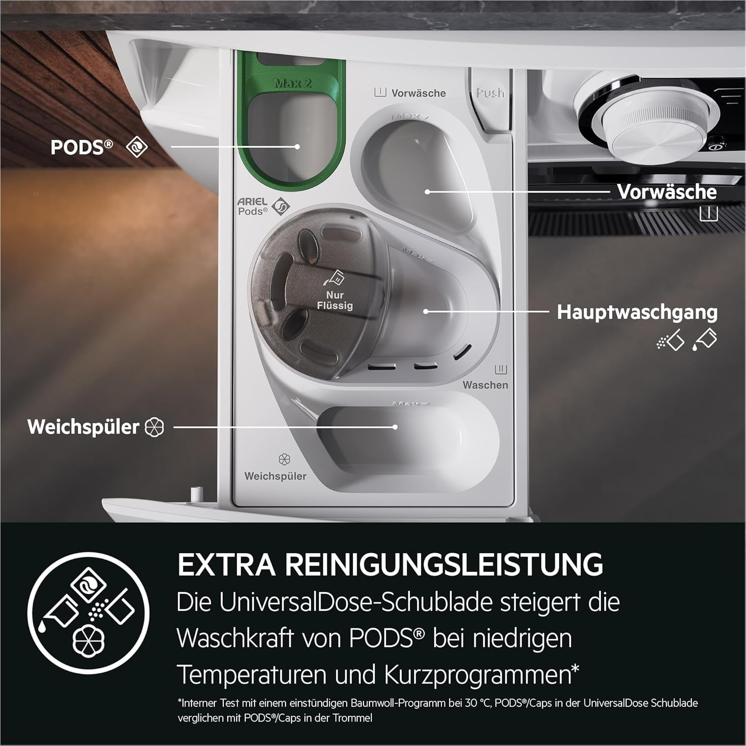 AEG WiFi Waschmaschine Serie 8000 mit PowerCare-Faserschutz, UniversalDose Schublade für PODS, ProSteam - Dampffunktion, 10 kg, Mengenautomatik, Nachlegefunktion, Wasserstopp, 1400 U/min, LR8EW75400