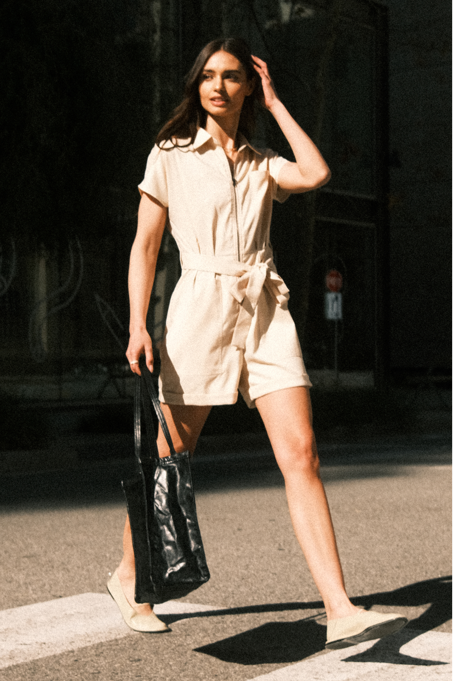 Combishort à col chemise avec zip et poches