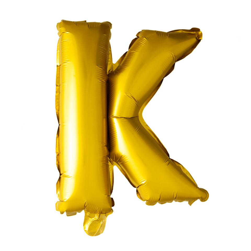Folie Ballon Letter K Goud 41cm met Rietje