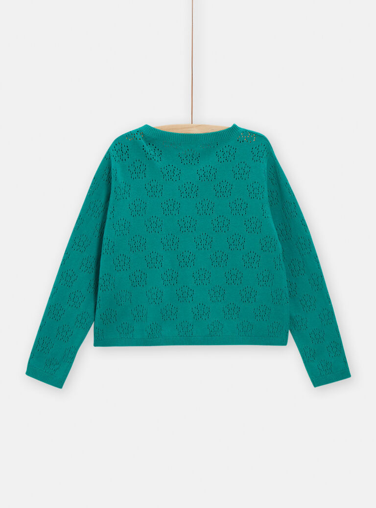 Cardigan vert ajouré imprimé fleur pour fille