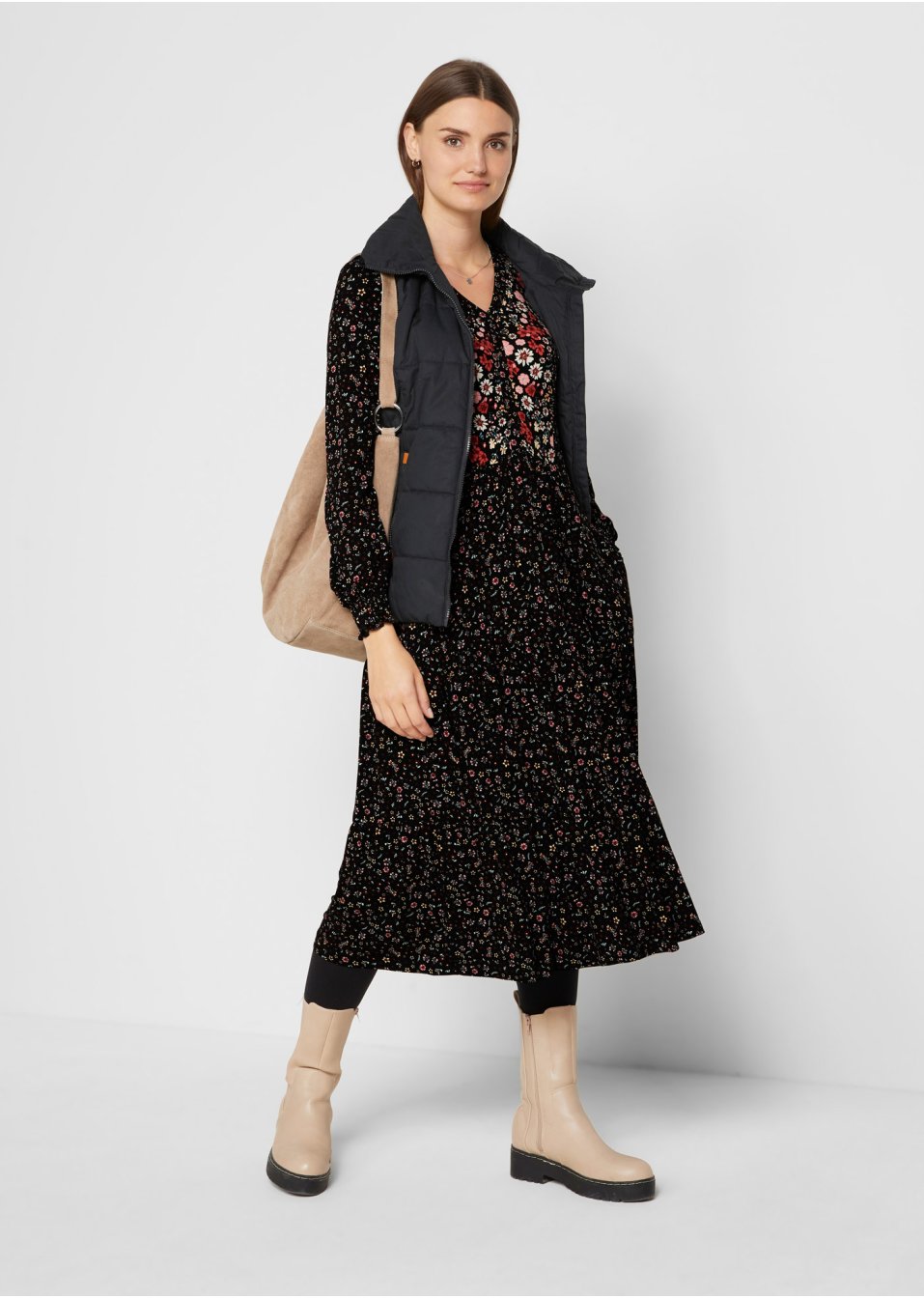Robe en jersey midi en viscose, avec lien à nouer