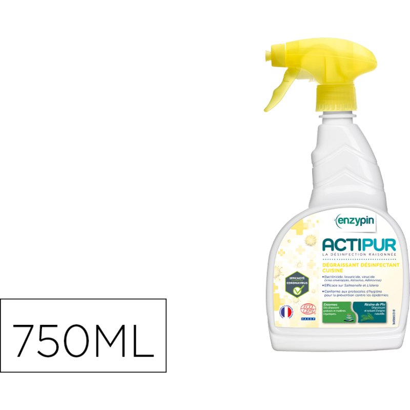 Degraissant desinfectant enzymatique actipur cuisines  ecocert spray 750 ml