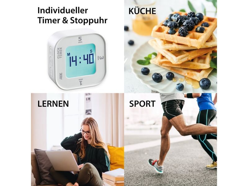 ADE Küchentimer Weiss Digitaler Küchentimer mit Kipp-Start