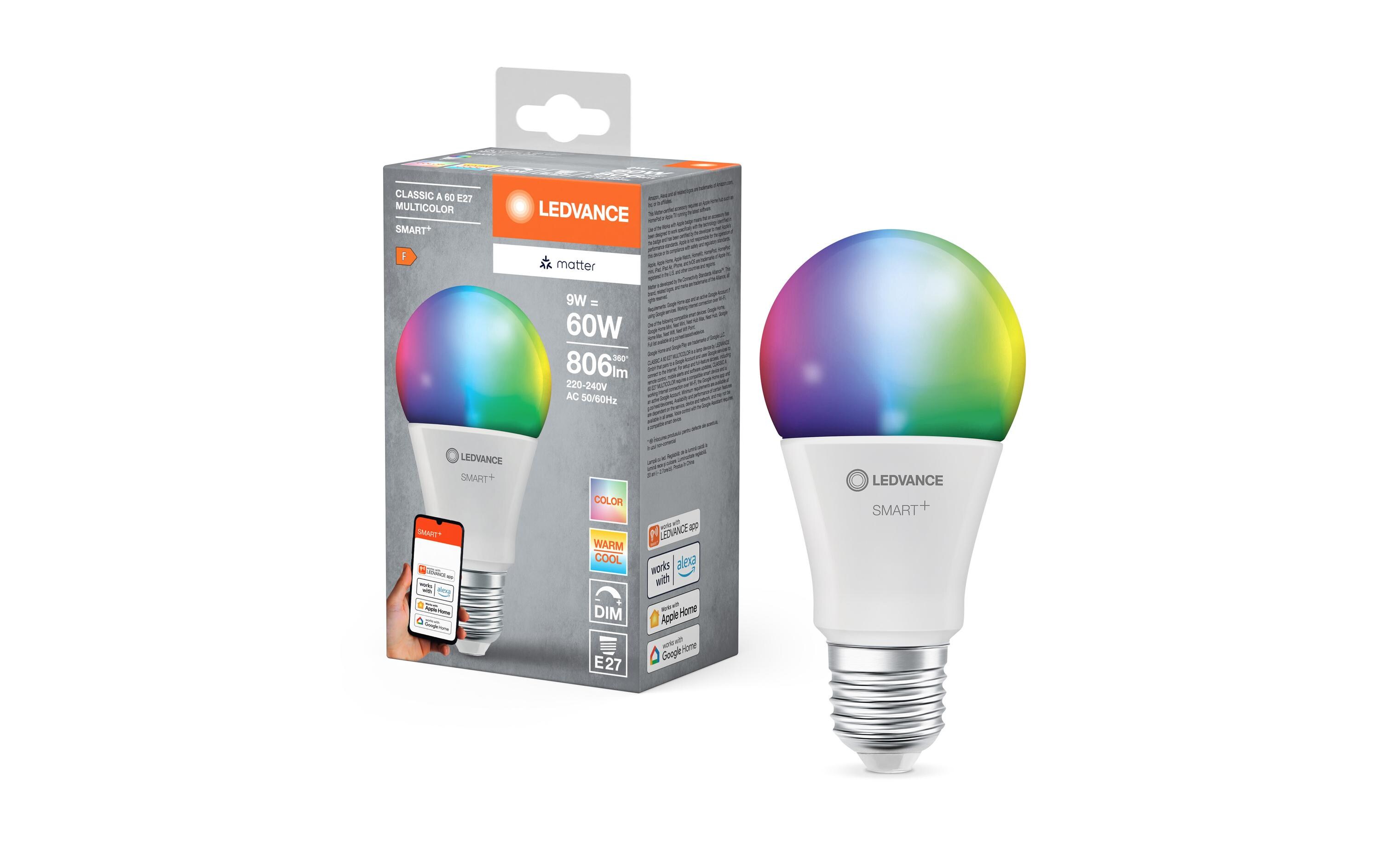 SMART+ Matter Classic A60 Multicolor 9W 827-865 E27Klassische Kolbenform mit Matter technologie