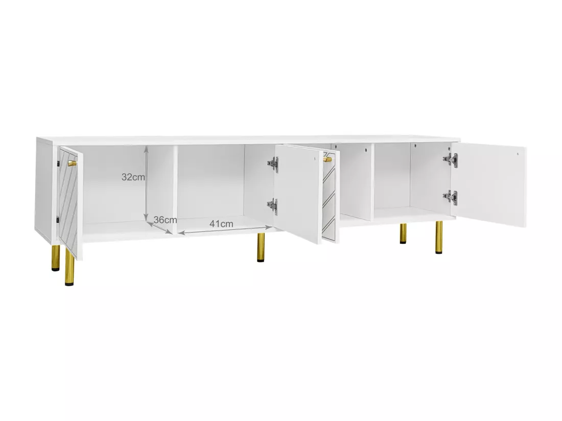 Meuble TV L 170cm - 4 portes - panneaux de particules & MDF - Blanc
