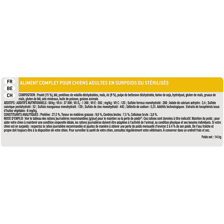 Croquettes pour chien Pro Plan All Sizes Adult Light/Sterilised riche en poulet et riz 14kg