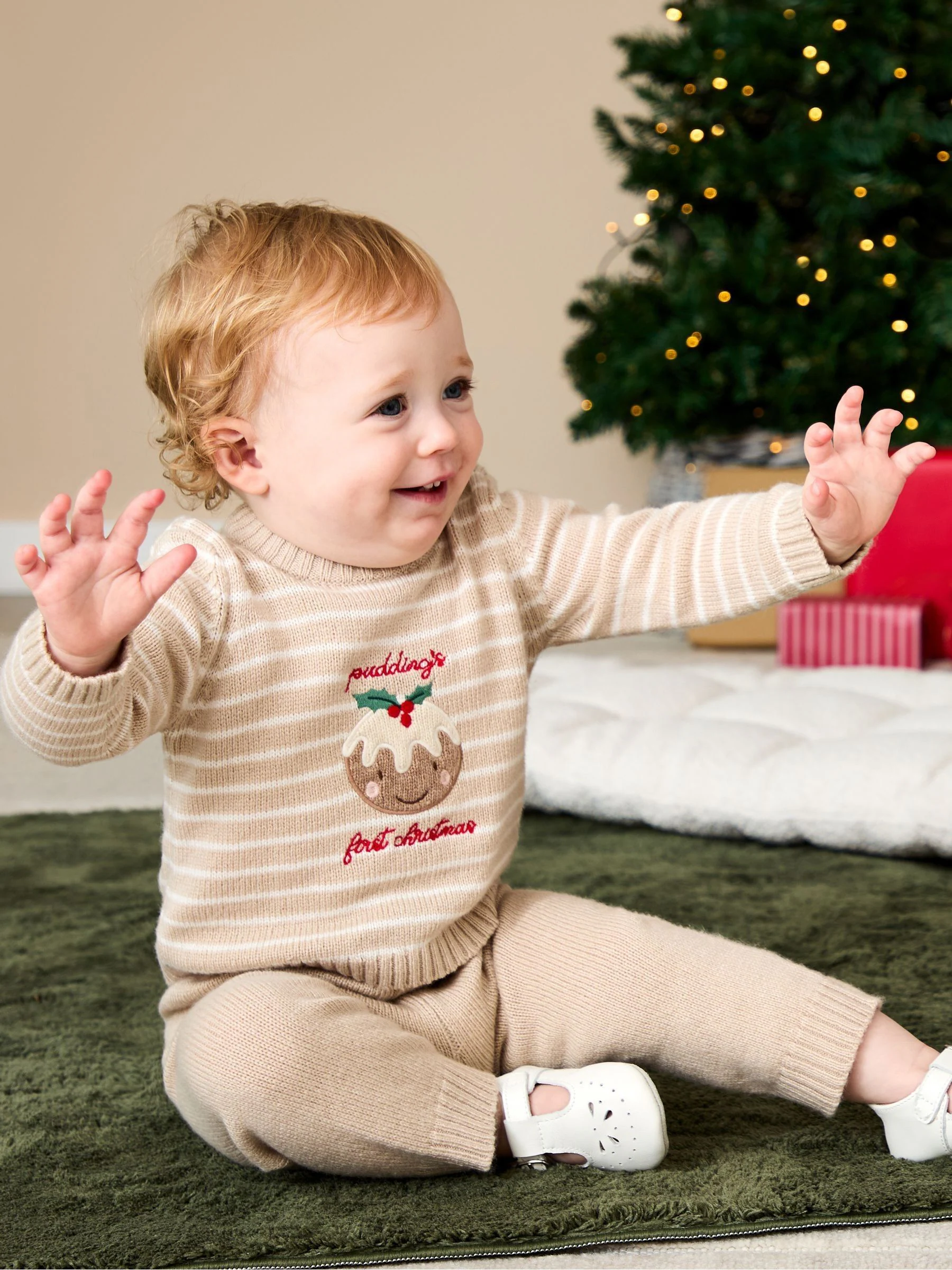 JoJo Maman Bébé - Gebreide set 'My First Christmas Pudding'
