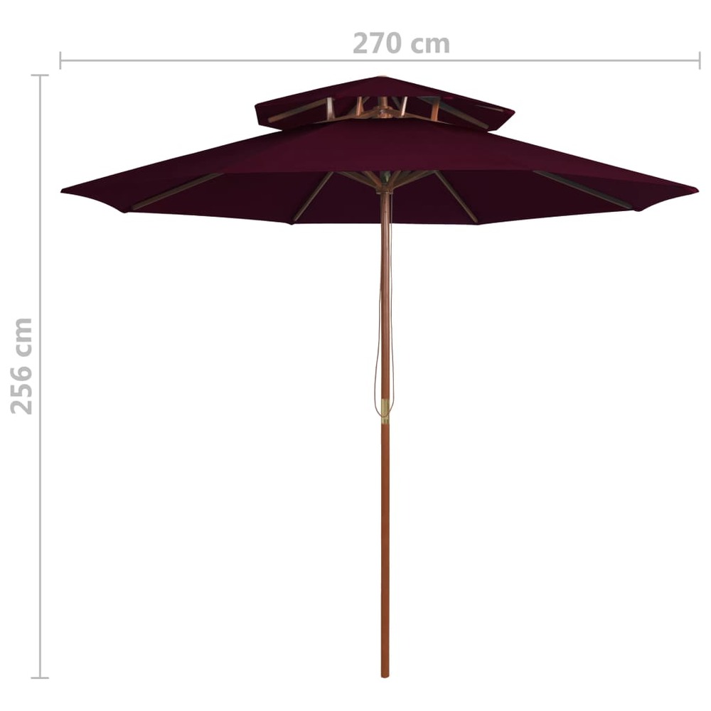 Parasol double avec mât en bois 270 cm rouge bordeaux