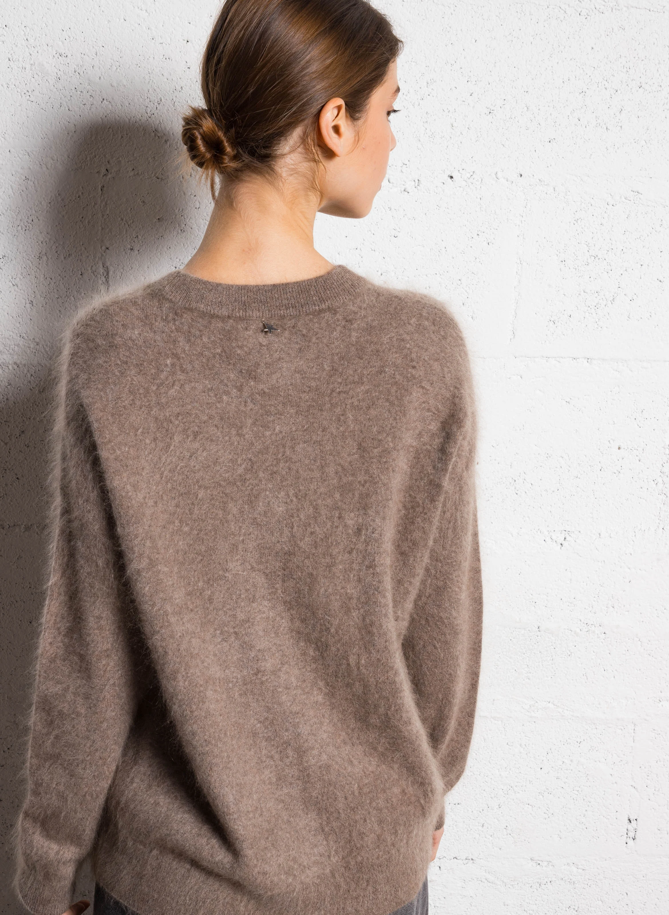 MARINETTY - Pull droit en laine mélangé| Marron
