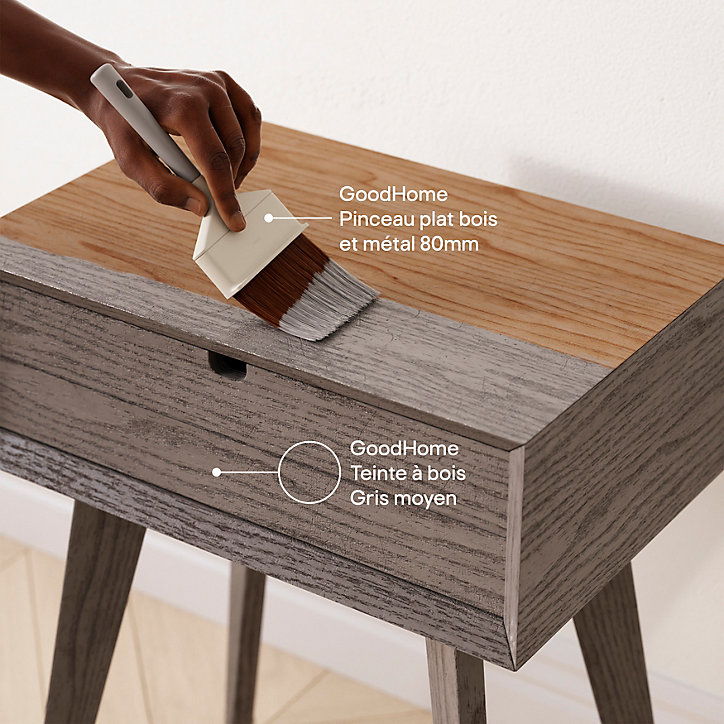 Teinte à bois meubles et boiseries GoodHome gris moyen 500ml